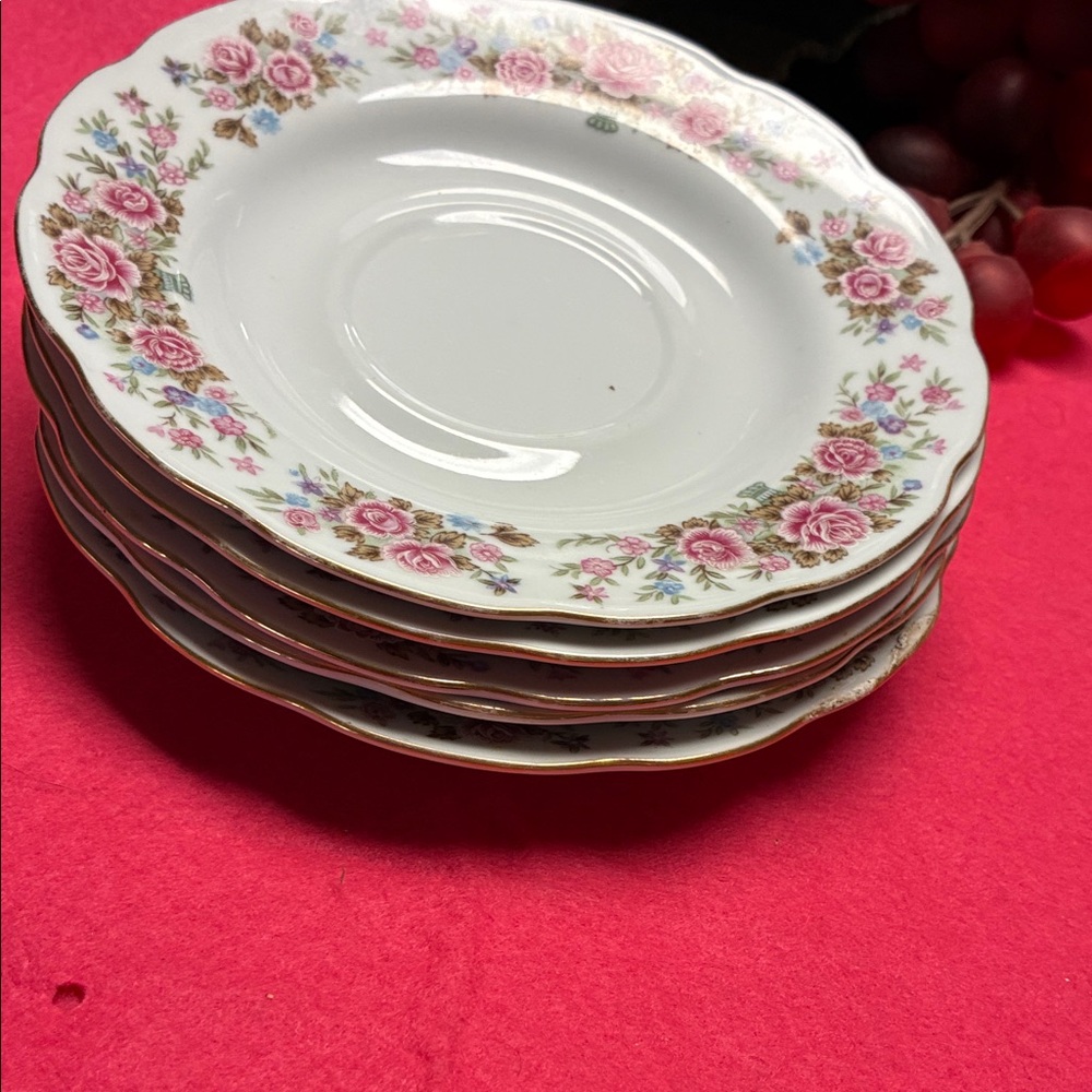 Remington Floral  desert  plates with Pink and Green Accents